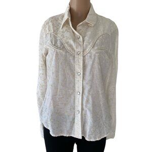 Johnny Cotton Linen Blend Size XS Western Pearl Snap Top